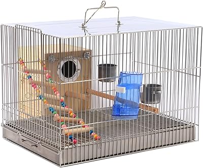 Grande cage à oiseaux en acier inoxydable pour perroquets, calopsittes, canaris, tourtereaux, perruches