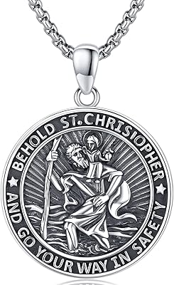 Collier saint christophe pour homme en argent sterling 925 pendentif amulette christophe cadeaux