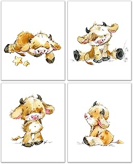 Impressions de pépinière de vaches à l'aquarelle ensemble de 4