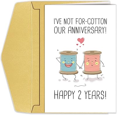 Carte guruwar 2e anniversaire, carte 2e anniversaire de mariage, carte d'anniversaire en coton