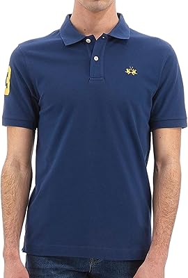 Polo homme la martina vmp300 marine manches courtes avec boutons