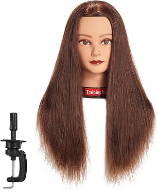 Tête de mannequin 100 % cheveux humains pour formation en cosmétologie avec clip