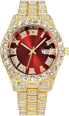 Montre à quartz analogique synrod pour hommes avec strass en cristal