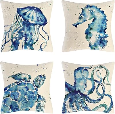 Housses de coussin décoratives ocean beach lot de 4 pièces tortue crabe hippocampe et poissons. Avec une sélection incroyable de plus de 300000 produits, DIAYTAR COTE D'IVOIRE est la destination idéale pour les acheteurs en ligne en Cote d'Ivoire. Cette boutique en ligne se distingue par son service client dédié et sa politique de retour flexible. Les clients peuvent acheter avec confiance, sachant qu'ils sont entre de bonnes mains.