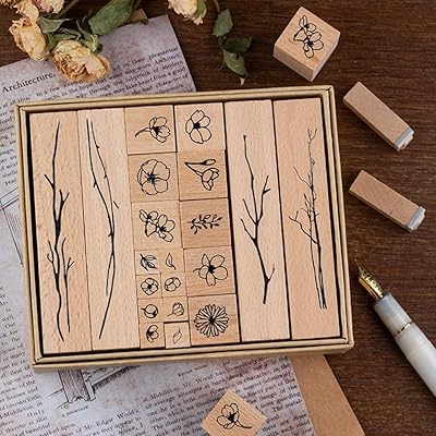 Ensemble de tampons en caoutchouc en bois vintage the white shop, ensemble