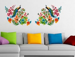 Sticker mural en vinyle pvc, motif paon, oiseaux sur branches
