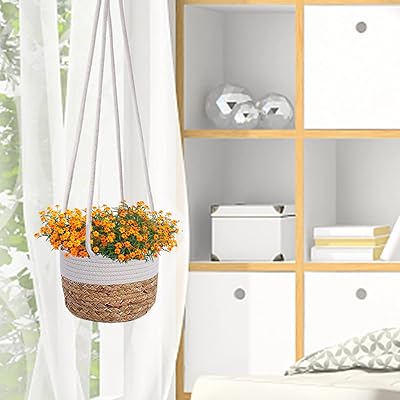 Panier de jardinière suspendu en jute ethnique avec corde en coton de jute
