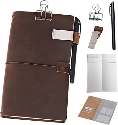 Carnet de voyage rechargeable en cuir - carnet de voyage 8,5" x 4,5"