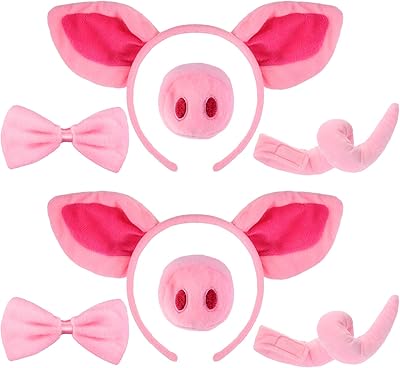 Ensemble d'accessoires de costume de cochon 8 pièces, bandeau oreilles de cochon