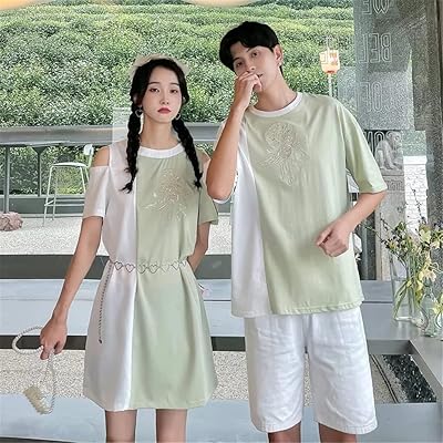 Ensemble de vêtements assortis pour couples, robe brodée pour collège et école, t-shirt
