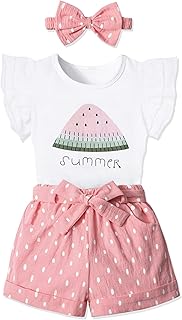 Vêtements d'été pour bébés filles, ensemble de 3 pièces t-shirt, short et bandeau
