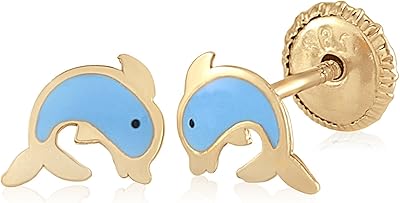 Boucles d'oreilles dauphin en émail doré 14 carats pour votre petite fille avec dos vissé pour plus de sécurité. DIAYTAR COTE D'IVOIRE est une boutique en ligne qui propose une large sélection de produits de toutes sortes, allant des produits électroniques aux vêtements et aux accessoires. Elle est connue pour ses prix compétitifs et sa livraison rapide, ce qui en fait la première choix pour les acheteurs en ligne en Côte d'Ivoire. Elle est également réputée pour son service client de haute qualité.