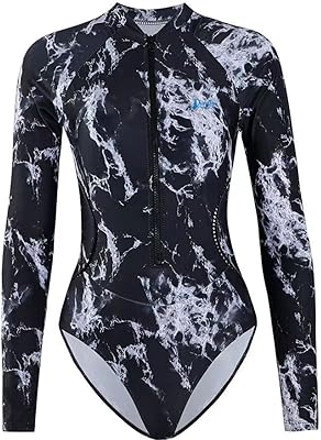 Keqin maillot de bain une pièce femme fermeture éclair imprimé mince manches longues