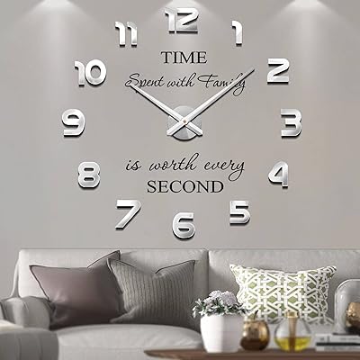 Horloge murale 3d sans cadre fangold, design miroir 3d, grands autocollants muraux silencieux