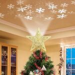 Décoration d'arbre de noël étoile lumineuse [or], étoile scintillante creuse 3d avec projecteur