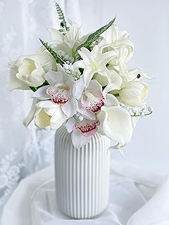 Bouquet de tulipes cymbidium artificielles en polyuréthane real touch zoe rose, bouquet