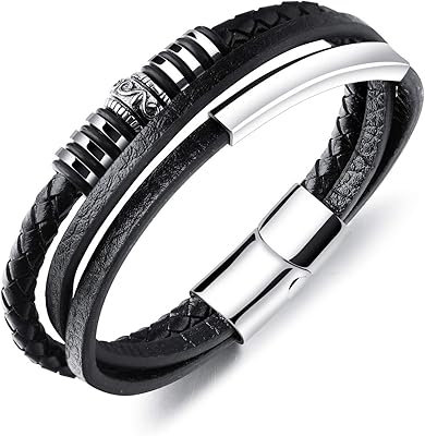 Bracelet de luxe en cuir tressé pour hommes avec fermoir magnétique en acier