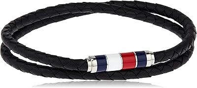 Bracelet enroulé en cuir noir et acier inoxydable pour homme - 2790056, taille