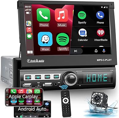 Autoradio carplay simple din avec écran tactile pliable de 7 pouces, tableau