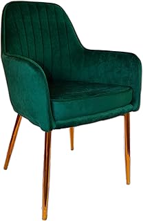 Chaise de salle à manger avec bras en velours et pieds dorés