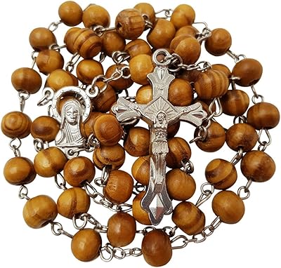 Talisman4u collier chapelet polonais béni 8mm perles en bois croix de marie noisette