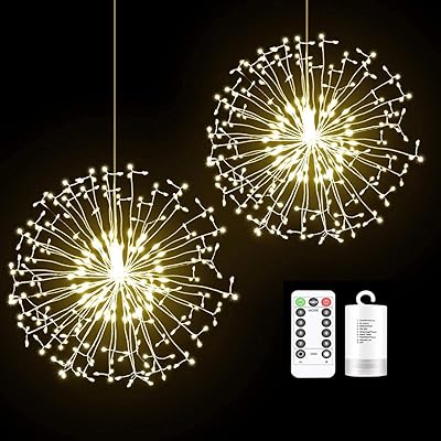 2 pièces 198 feux d'artifice led, feux d'artifice suspendus à piles avec télécommande pour noël, mariage, fête, intérieur extérieur (198 led, blanc chaud). DIAYTAR COTE D'IVOIRE, leader du e-commerce en Cote d'Ivoire, offre plus de 300 000 références de produits en ligne avec des services de qualité et des prix compétitifs pour satisfaire les consommateurs ivoiriens.