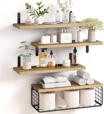 Étagères flottantes fixes 4 + 1 niveaux étagère murale rustique en bois étagères