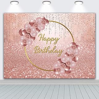 Pinco 7x5 pieds toile de fond d'anniversaire, ballon en or rose, ballon