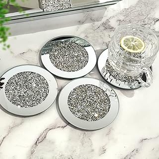 Sous-verres en verre réfléchissants 4 pièces, dessous de verre de forme ronde