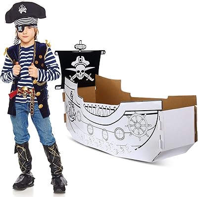 Maison de jeu de bateau de pirate à colorier, maison en carton à