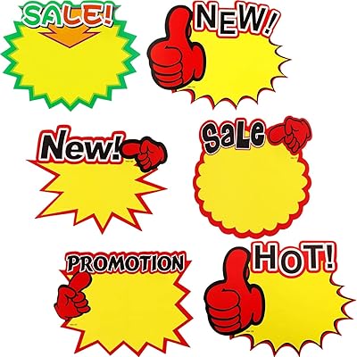 Cartes de signalisation starburst, panneaux en papier à vendre avec prix et panneaux d'explosion, cartes d'affichage assorties pour magasin de détail, 60 pièces (8,27 x 5,9 pouces). La boutique en ligne DIAYTAR COTE D'IVOIRE propose une expérience d'achat unique et personnalisée, avec des options de paiement flexibles et des délais de livraison rapides. Elle s'efforce de fournir les meilleurs produits et services à ses clients, en veillant à ce que chaque interaction soit simple, sécurisée et agréable. Les clients bénéficient d'un service client dédié pour résoudre toutes leurs préoccupations.