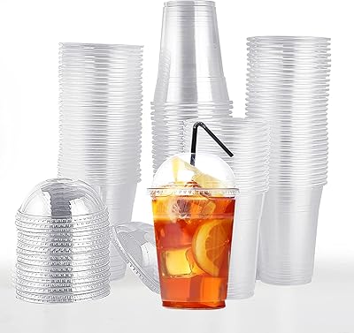 Ensemble de gobelets en plastique avec couvercles plats (transparents, 16 oz, 50 pièces)