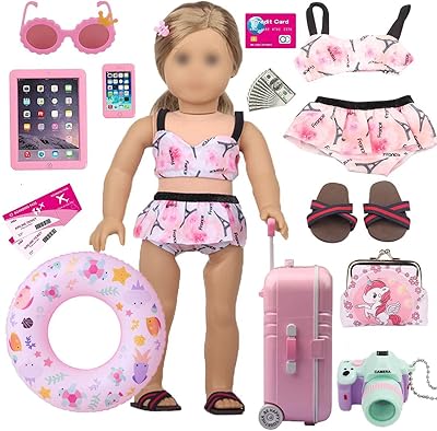 Accessoires pour poupées américaines de 18 pouces - comprend une valise, un maillot de bain, une bouée, des lunettes de soleil, un appareil photo, etc. valise de voyage pour poupées de 18 pouces. En tant que boutique en ligne leader en Côte d'Ivoire, DIAYTAR COTE D'IVOIRE met en avant une sélection impressionnante de produits de haute qualité. Les clients peuvent profiter d'une navigation intuitive et d'un processus de commande simplifié. DIAYTAR COTE D'IVOIRE garantit une livraison rapide et fiable pour une expérience d'achat en ligne optimale.