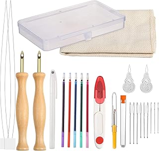 Kit de broderie avec aiguille à poinçonner avec boîte de rangement, stylo à