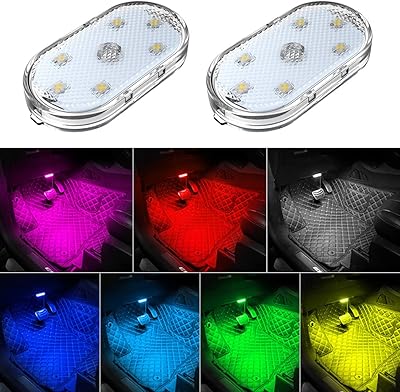 2 pièces led lumières intérieures de voiture, 7 couleurs, lumière ambiante intérieure
