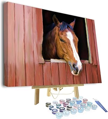 Peinture à l'huile encadrée pour adultes avec cheval dans les écuries kit