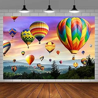 Emdspr toile de fond en forme de montgolfière, vinyle 7x5 pieds, ciel arc-en-ciel