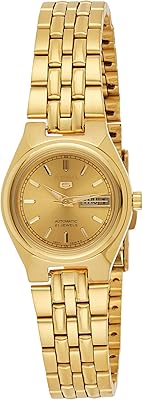 Montre automatique seiko 5 avec cadran doré et bracelet en acier inoxydable doré