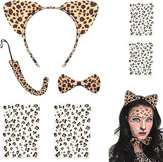Bandeau oreilles de léopard avec 4 autocollants temporaires pour visage léopard, bandeau oreilles