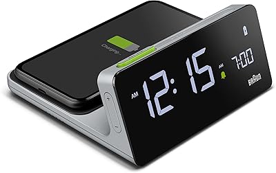Réveil numérique braun avec écran lcd, chargeur rapide sans fil qi 10 w