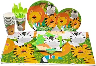 Vaisselle de fête d'anniversaire d'animaux beauty 113 pièces pour 16 invités