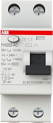 Disjoncteur de fuite à la terre abb (elcb/rccb) 25a 2p 30ma fh202 25a/0,03/2p