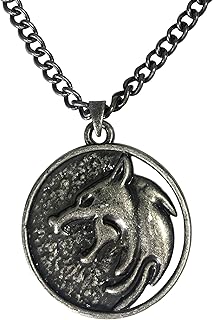 Collier jinks the witcher white wolf de netflix + boîte de collection