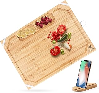 Planche à découper en bambou exact chef avec compartiments intégrés et rainures