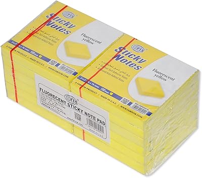 Cahier autocollant fis fspo33fyl, 100 feuilles, 12 unités, 3" x 3", jaune fluo