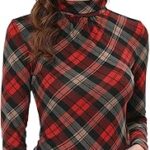 Chemise à carreaux extensible à manches longues et col rond pour femme, coupe