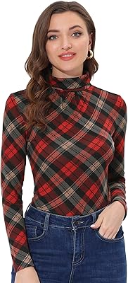 Chemise à carreaux extensible à manches longues et col rond pour femme, coupe