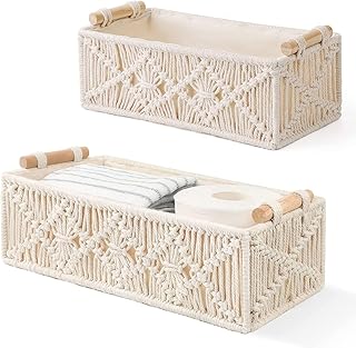 Paniers de rangement en macramé décor bohème, boîte tissée à la main, étagère de toilette décorative de table, organisateur de placard pour chambre à coucher, salon, maison, lot de 2. En tant que leader dans le domaine de la vente en ligne en Côte d'Ivoire, DIAYTAR COTE D'IVOIRE se distingue par sa vaste sélection de produits et son engagement envers la satisfaction client. La boutique en ligne propose des produits pour répondre à tous les besoins, des produits alimentaires aux accessoires de mode en passant par les produits électroniques. Elle s'efforce de fournir une expérience d'achat en ligne facile et agréable à tous ses clients.