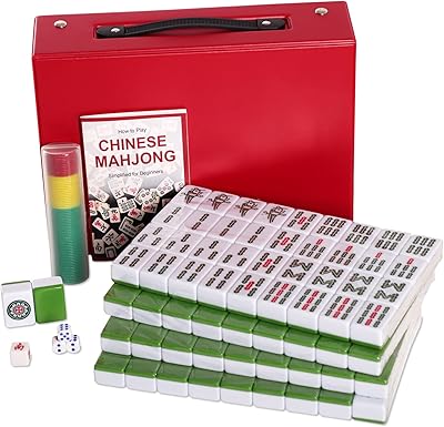 Ensemble de mahjong chinois justaria xl 16" en mélamine durable (vert)