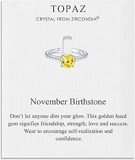 Philip jones november (topaz) bague réglable sur une carte de citation en cristal